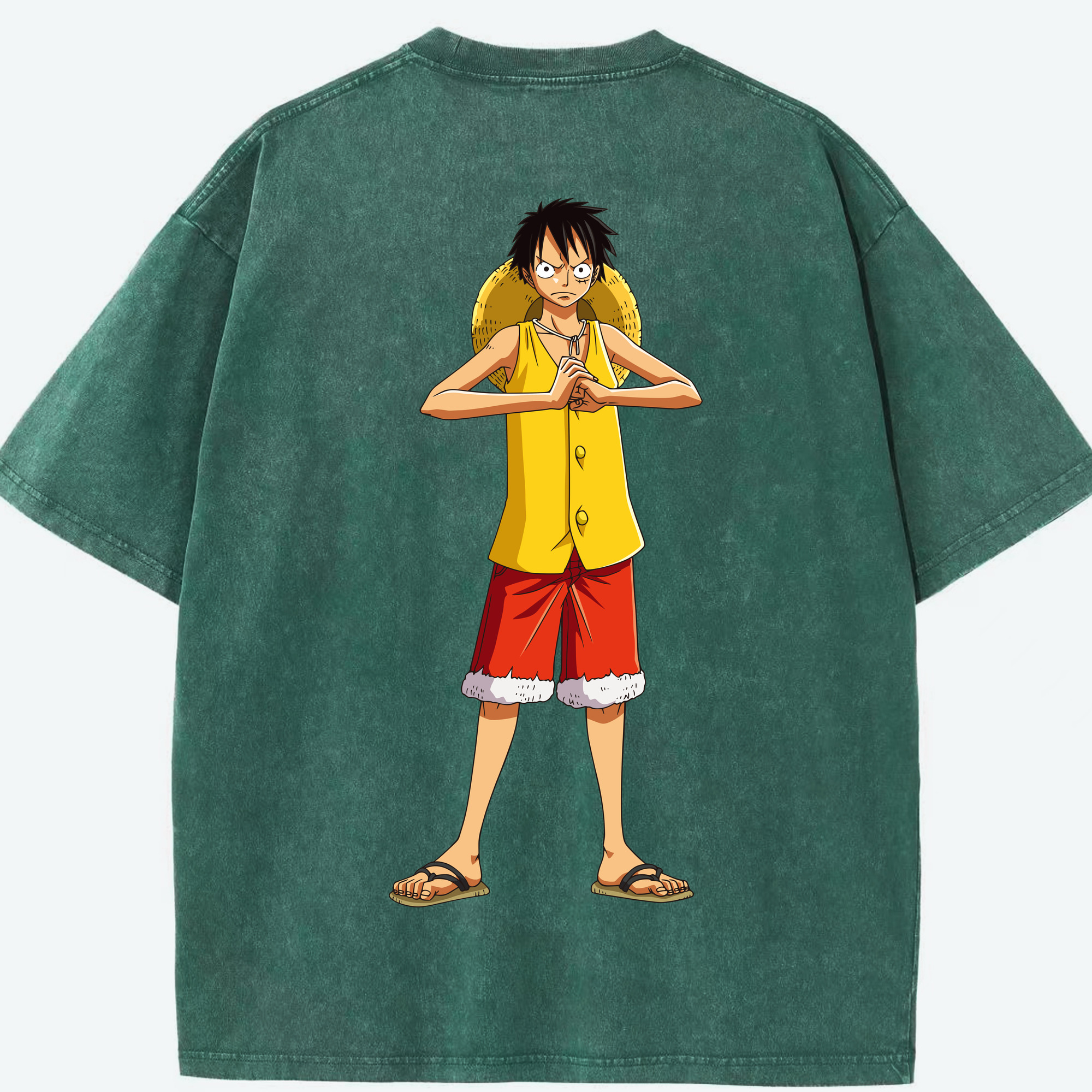 ワンピース モンキー・D・ルフィ ONE PIECE Monkey D. Luffy 綿100% ヴィンテージ風 半袖Tシャツ（背面プリント）